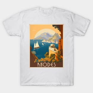 Rhodes Greece Vintage Travel Art Poster T-Shirt